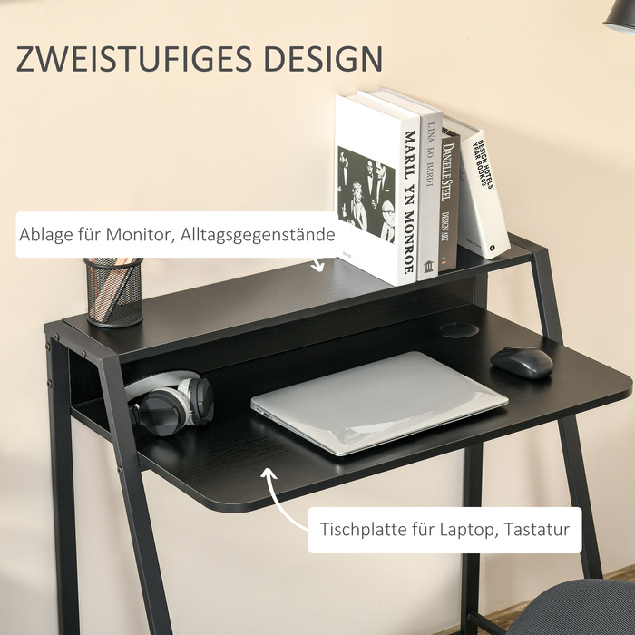 HOMCOM Computer Desk Stylish Writing Desk with Storage and Cable Management, Metal Black 84x45x85cm for Home Office and Study