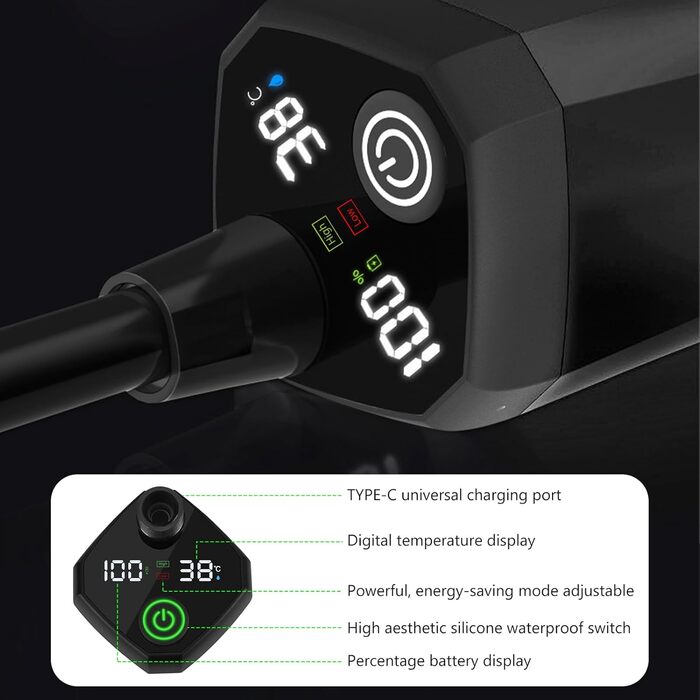 BORDEAG Портативний душ для кемпінгу з акумулятором 6000mAh, перезаряджуваний, з насосом, лійкою та складним відром для душу. Душ для подорожей, пляжу, миття авто.