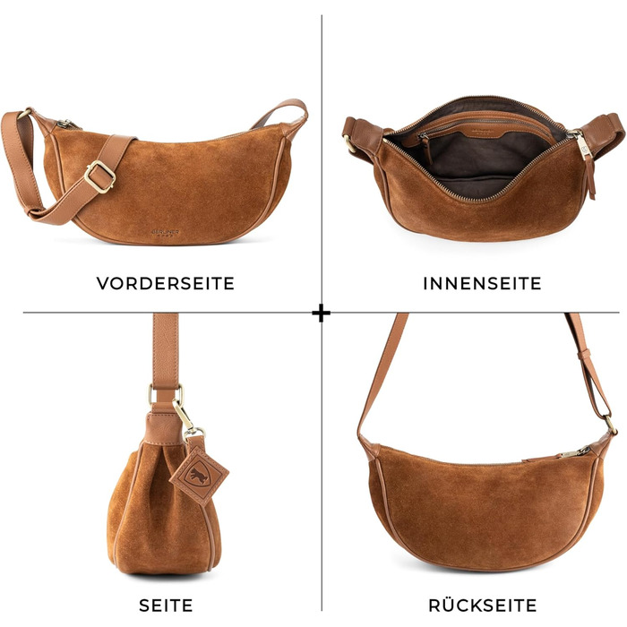 Сумка через плече Berliner Bags Luna, шкіряна жіноча напівмісяць, коричнева замша