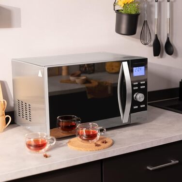 Мікрохвильова піч Cecotec Pro Clean 6110: 23 л, 800 Вт, гриль 1000 Вт, LED, нержавіюча сталь, чорно-сріблястий колір