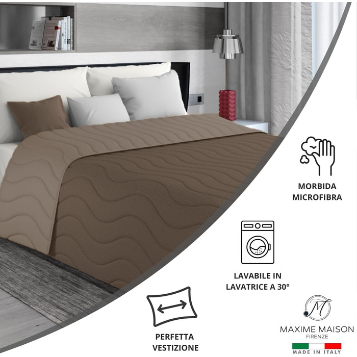 Плед на ліжко 240x260 см, двосторонній дизайн, осінньо-весняний (100 г/м²), степний, підкладковий, для двоспального ліжка, з м'якої мікрофібри, Made in Italy (колір: коричневий/мокко)