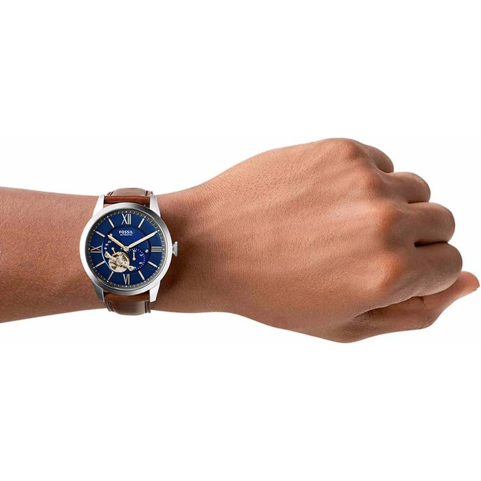 Годинник Fossil Townsman для чоловіків, механічний з автопідзаводом, 44 мм, блакитний, сталевий або шкіряний ремінець