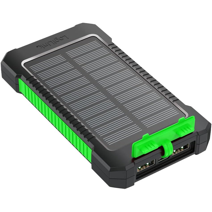 Портативний зарядний пристрій Solar Powerbank 8000 mAh з ліхтариком, чорно-оранжевий, одночасна зарядка 2 пристроїв (2x USB Type-A)