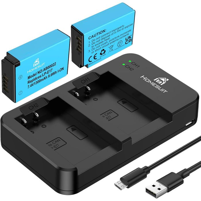 Акумулятор LP-E17 1300mAh 2 шт. + LED зарядний пристрій для Canon EOS Rebel SL3, SL2, T8i, T7i, T6i, T6s, R10, R50, R8, RP, M3, M5, M6, 200D, 77D, 750D, 760D, 2x LP-E17 + 1x LED