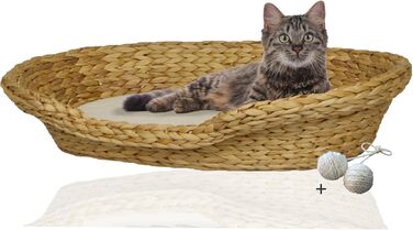 Зручне котяче ліжечко Rohrschneider з подушкою | Гніздо для котів з ротангу | Екологічне котяче ліжко з подушкою | 2 розміри