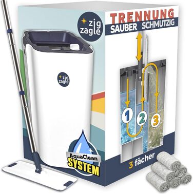 Набір для миття підлоги з відром, система чистої води, розділення чистої та брудної води: ультра-гігієнічний, легке прибирання, повний набір для миття підлоги, плоский моп, самоочищення, мікрофібровий накладний матеріал