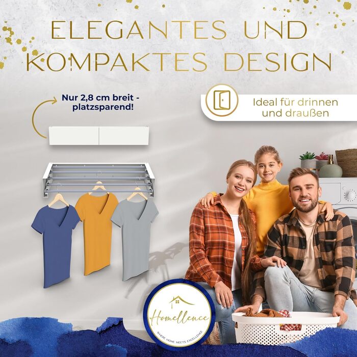 Настінна сушилка для білизни Homellence - розтяжна, 3,50 м, біла