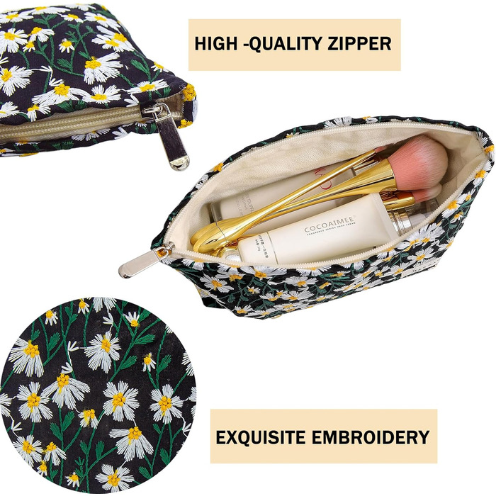 Органайзер для косметики 2 шт. для подорожей, чорний з ромашками (Daisy)