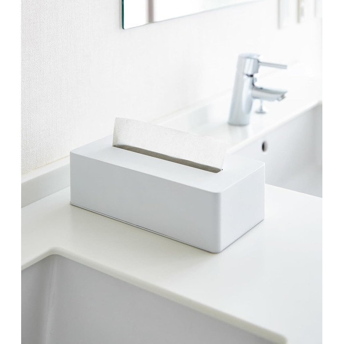 YAMAZAKI 4215 TOWER Tissue Box Holder Minimalist Design, Steel Alloy, White, 26.5 x 13.5 x 7.5 cm (LxBxH)