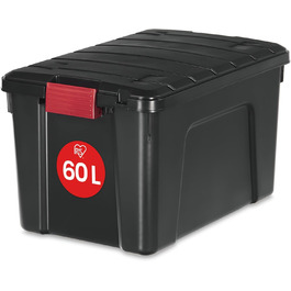 Iris Ohyama Large Plastic Storage Box, 170 L Garage Storage Box, BPA-free, SIA-1000, Black, Stackable, Clamps – B104 x T50 x H50 cm (60L / Per Unit)