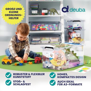 Deuba® Storage Boxes 6 x 60L with Lid and Wheels, Stackable, Transparent BPA-Free Plastic, Click Closure, RB60 for Office, Garage, Laundry Room
