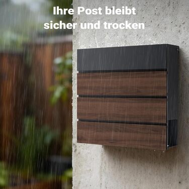 Поштова скринька настінна V63 Anthrazit з дерев'яним декором, сталь, з замком та м'якою кришкою, 410x130x370 мм