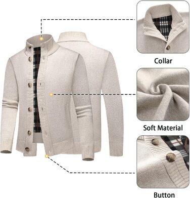 Чоловічий светр з кишенями, теплий і товстий, на осінь та зиму, бежевий, розмір S