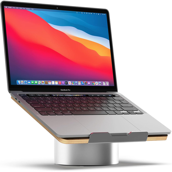 Підставка для ноутбука HumanCentric на стіл, сіра, алюміній, сумісна з MacBook, ергономічна, чорний горіх, дерево