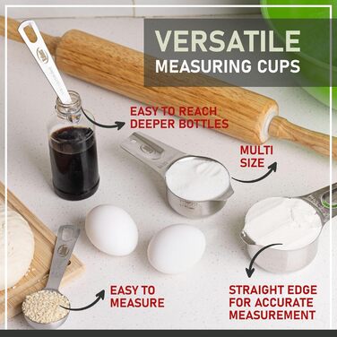 Kaluns Stainless Steel Measuring Cups and Spoons, 16-Piece Measuring Cup and Spoon Set including Leveler and Measuring Card, Durable, Heat and Rust Resistant