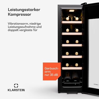 Klarstein Wine Fridge - 16 Bottle Compact Wine Cooler with Glass Door - Stainless Steel - 5-18°C Temperature Control