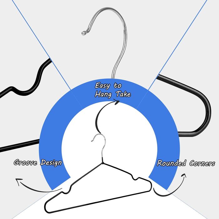 25 шт. Плечики для одягу Rainberg: міцні, гумовані, для шафи та вішалок, чорні