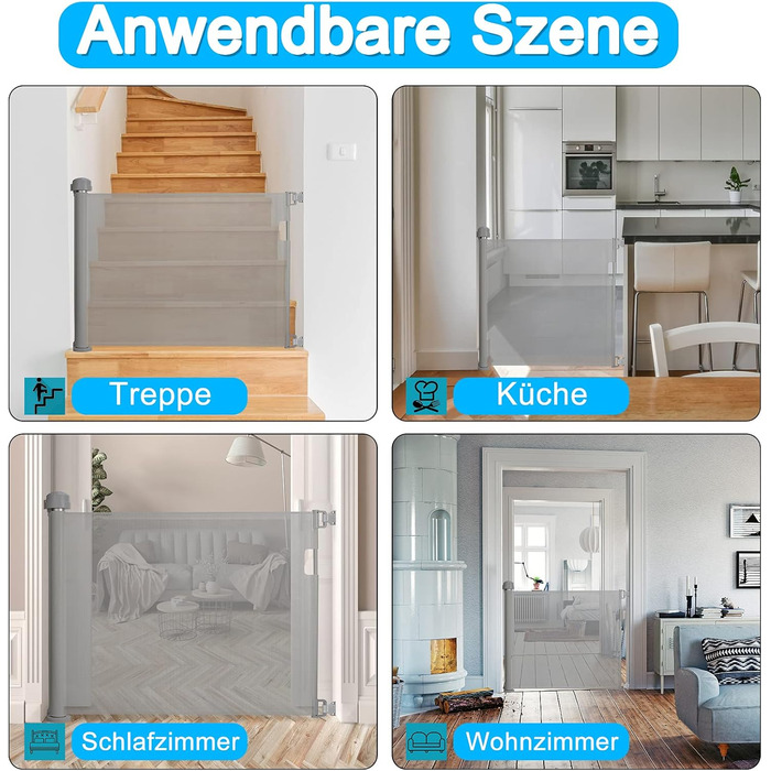 Захист для воріт NAIZY: ролетний захист від сходів, сітка для дітей та собак, висувна бар'єра для дому та вулиці (150см, сірий)