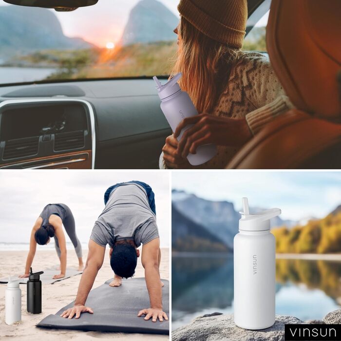 Stainless Steel Water Bottle 1L - Straw, Drinking Opening - Leak-Proof, Carbonated Drinks Safe, BPA Free - Thermos Bottle, Sports, Outdoor, School, University, Cycling, Hiking, Gym (750 ml, White)