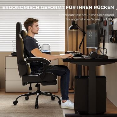 Геймерське крісло Nexthra Ergonomisch з підставкою для ніг, до 180 кг, чорне. Офісне крісло для геймінгу та роботи, регульована спинка 150°