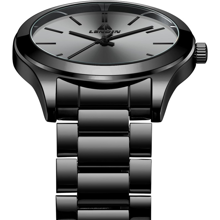 Чоловічий годинник LN LENQIN з нержавіючої сталі, водостійкий (30м), кварцовий, аналоговий, для бізнесу та повсякденного носіння (01 - Чорний)