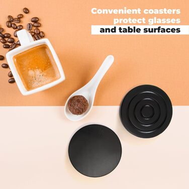 Colorful wooden coaster set for drinks, 6-piece set for drinking glasses, table protector for all table types, gift set for all occasions, Black