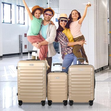 Великий валіза з ABS пластику, Trolley, валіза для подорожей з 4 колесами (360°), кодовий замок (3 цифри) та телескопічний ручка з алюмінію (XL – 95L), Колір: шампань