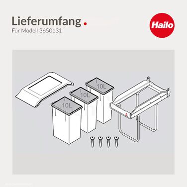 Відро для сміття Hailo Tandem 3650103 (2 секції) з мішками (50 шт.) для кухонних шаф (від 300 мм) з висувною ручкою, срібно-антрацитовий колір