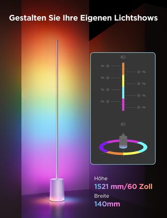 LED-лампа Govee RGBIC 152 см - диммування, 1725 люмен, керування Matter, музичний режим, для дому, спальні, ігрової кімнати (сірий)