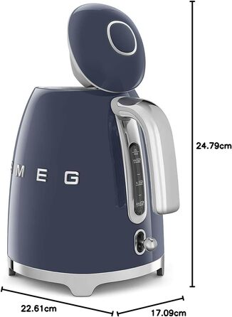 Електричний чайник Smeg KLF03WHEU 1.7л, 2400Вт, з фільтром від накипу та системою м'якого відкриття кришки, темно-синій (Navy Blue)
