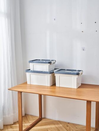 Cetomo Plastic Storage Box with Durable Lid and Safety Closure, Stackable and Nestable, 3-Pack, White (35L*6)