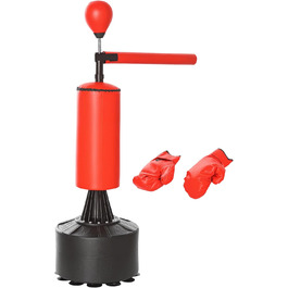 HOMCOM Боксерський мішок-стенд з рефлекс-м'ячем, 360° обертання, присосок, заповнюється піском/водою, стоячий боксерський асистент з рукавичками, насос, боксерський мішок для тренувань 88 x 48 x 155-205 см