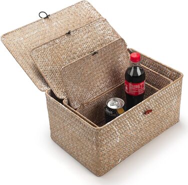 Кошики для зберігання з морської трави з кришкою, 3 шт. (великий, середній, малий), натуральний матеріал, для білизни