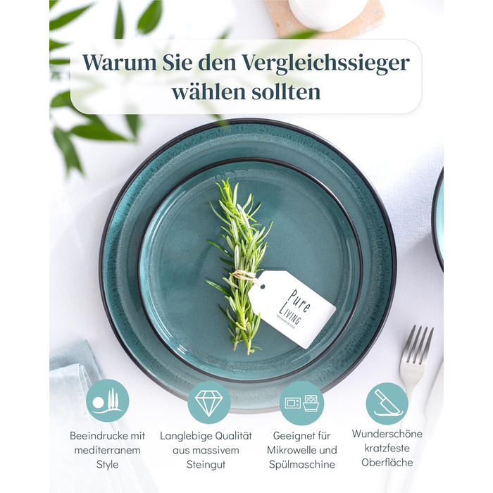 Набір чашок з кераміки Pure Living Ibiza (6 шт.) - Petrol