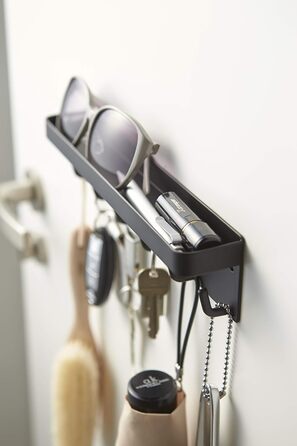 YAMAZAKI 2754 SMART Magnetic Key Hook with Tray, White, Steel, Minimalist Design, 24.5 x 4.5 x 6 cm (LxWxH) (Black)
