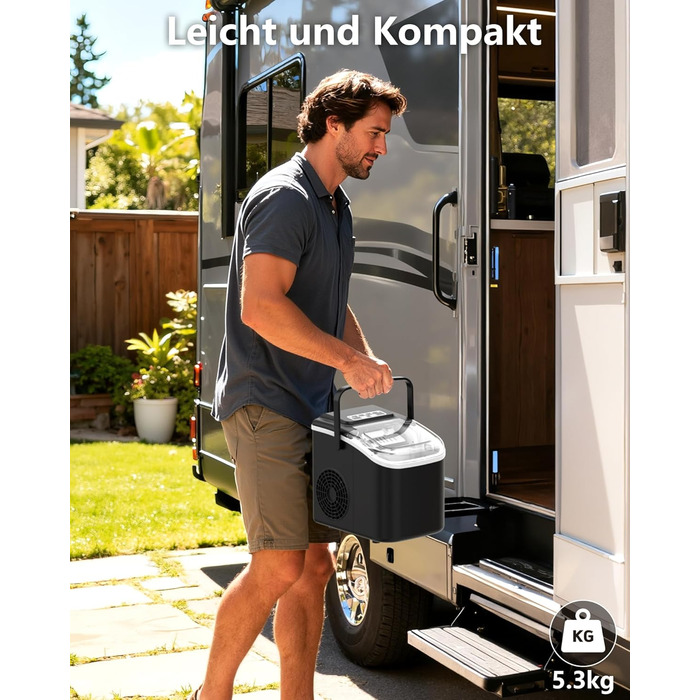 Машина для приготування льоду Eiswürfelmaschine Klein: портативна, 12 кг/24 год, 8 кубиків за 6 хв, 2 розміри, самоочищення для дому, кухні, кемпінгу, вечірки, RV