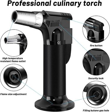 Фламбер (Royouzi) з блокуванням безпеки: регульований, наповнюваний, для приготування Crème brûlée, грилю, приготування їжі, кемпінгу