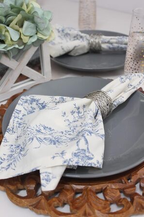 COTTON CRAFT Fabric Napkins, 12 Pieces, 100% Cotton, Reusable, French Toile Dinner, Everyday Use, Spring, Summer, Autumn, Christmas, Vacation, Party, Gift, Soft, Absorbent, 45.7 x