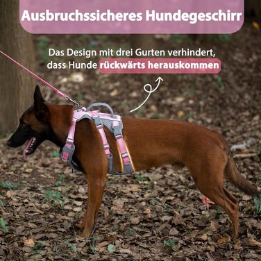 Безпечний нашийник для собак Huntboo: анти-втеча, для паніки, з ручкою, регульований (M, рожевий)