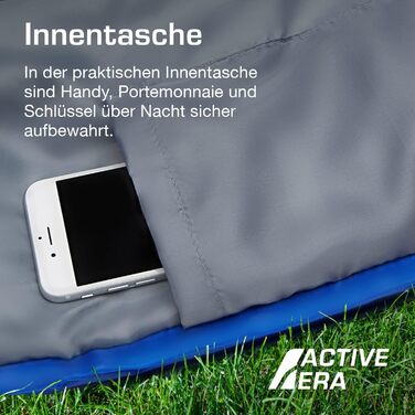 Сплячий мішок Active Era Mumienschlafsack – зимовий та літній, водонепроникний, вітрозахисний, ультралегкий, температурний режим -10°C до 10°C, компактний, для кемпінгу (блакитний)