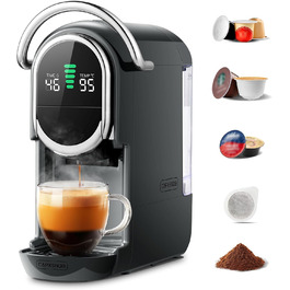Кавомашина капсульна Magician1 Mini Kapselmaschine 5in1 для Nespresso, Dolce Gusto, Lavazza A Modo Mio, ESE 44, кавової гущі | 20 бар, 1450 Вт, LED-дисплей, 7 рівнів води | для дому та офісу (Сірий)