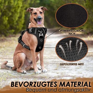 Шлейка для собак великих порід, анти-тяга, з 2 карабінами та зручною ручкою, регульована та світловідбиваюча, з м'якою підкладкою, для щоденних тренувань (Чорний, L) Розмір L (Окружність шиї: 42-60 см, Окружність грудей: 47-86 см) Чорний