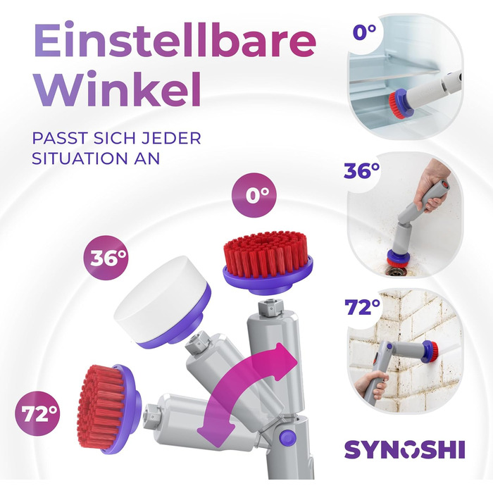 Електрична щітка для прибирання SYNOSHI PRO – бездротова, перезаряджувана. Спін-скреббер для ванної, плитки та кухні з регульованою ручкою