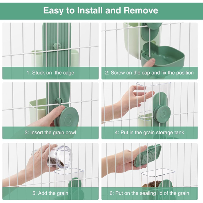 HENYEER Automatic Pet Feeder and Water Dispenser - Hanging Design for Small Animals (Rabbits, Ferrets, Cats, Dogs, Birds) - Green