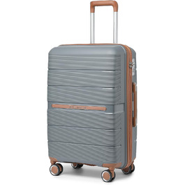 Чемодан British Traveller Mittelgroß: міцний валіза на 8 коліщатках з TSA-замком, 66 x 43.3 x 28.5 см (Сірий/Коричневий)