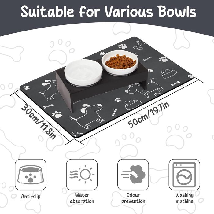 Килимок під миску для собак та котів, силіконовий, 30x50 см, водонепроникний, сірий