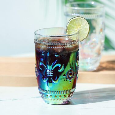 Joeyan 370ml Rainbow Water Glasses, Set of 4 Gradient Tumbler Glasses, Colorful Embossed Flower Pattern, Shimmering Iridescent Drinking Glasses, Romantic for Everyday Family Meals, Party, Office, Drinks, Cocktails, Juice