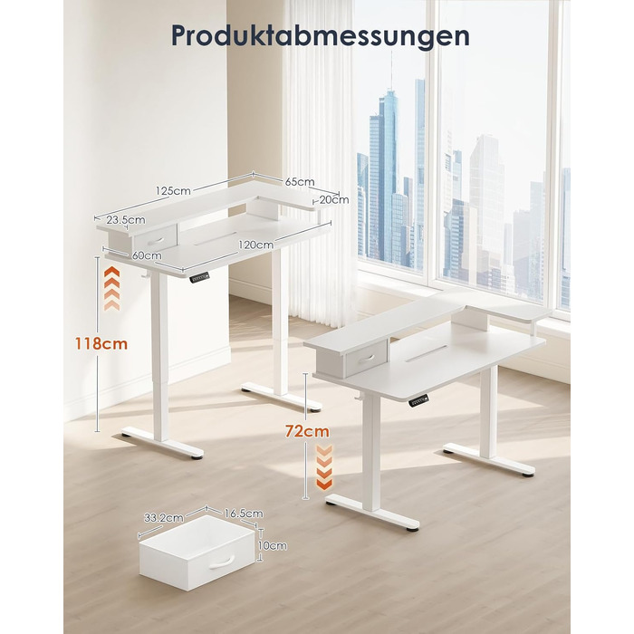 Регульований за висотою стіл OffiGo 120x60 з L-подкоркой, USB, висувна шухляда, ергономічний комп'ютерний стіл