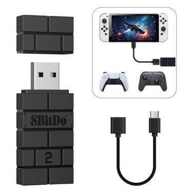 Бездротовий Bluetooth адаптер 8BitDo USB Wireless Adapter 2 для Windows 10, Switch, Android, Raspberry Pi, PS4/PS5, Xbox Series