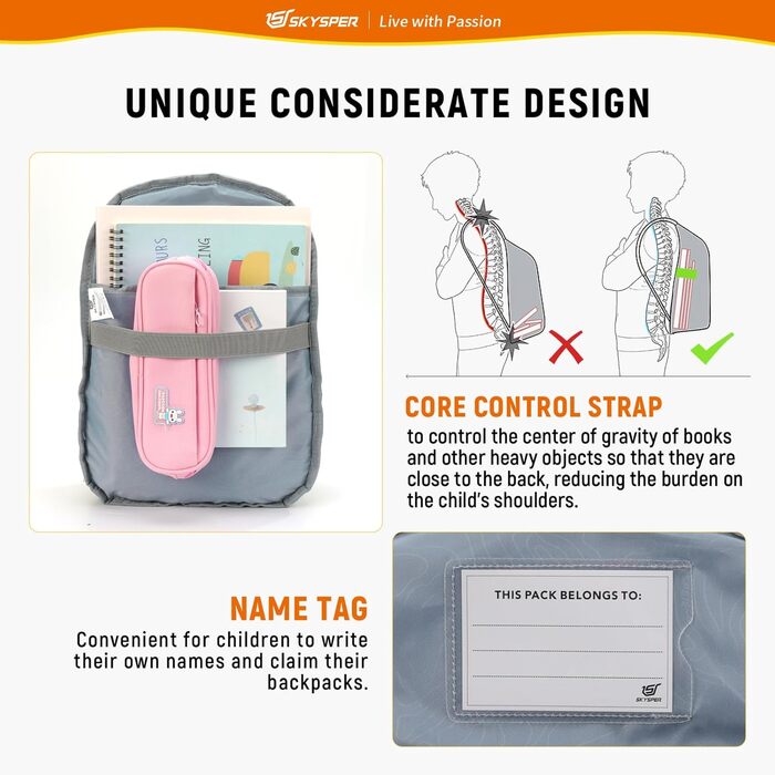 Дитячий рюкзак SKYSPER 10L для хлопчиків та дівчаток, рожевий, з нагрудним ременем